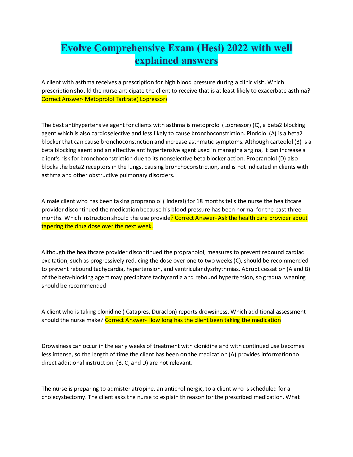 Preview image for Evolve Comprehensive Exam (Hesi) 2022 with well explained answers